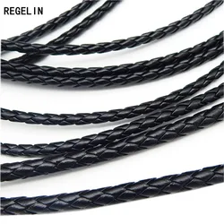 REGELIN 5meter Black Braided PU Leather Bracelet Findings 3/4/5/6mm Round Leather Cord String Rope DIY Necklace Bracelet Making