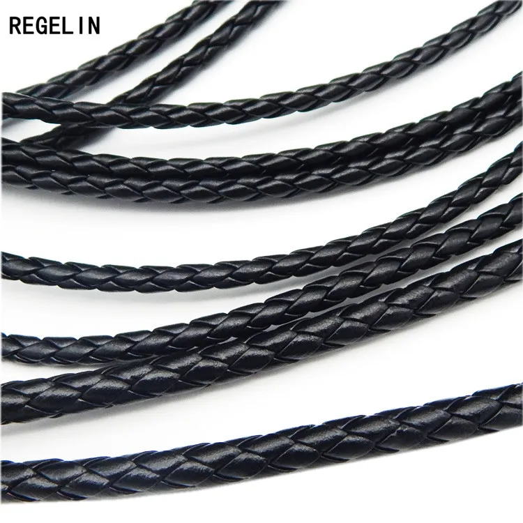 REGELIN 5meter Black Braided PU Leather Bracelet Findings 3/4/5/6mm Round Leather Cord String Rope DIY Necklace Bracelet Making