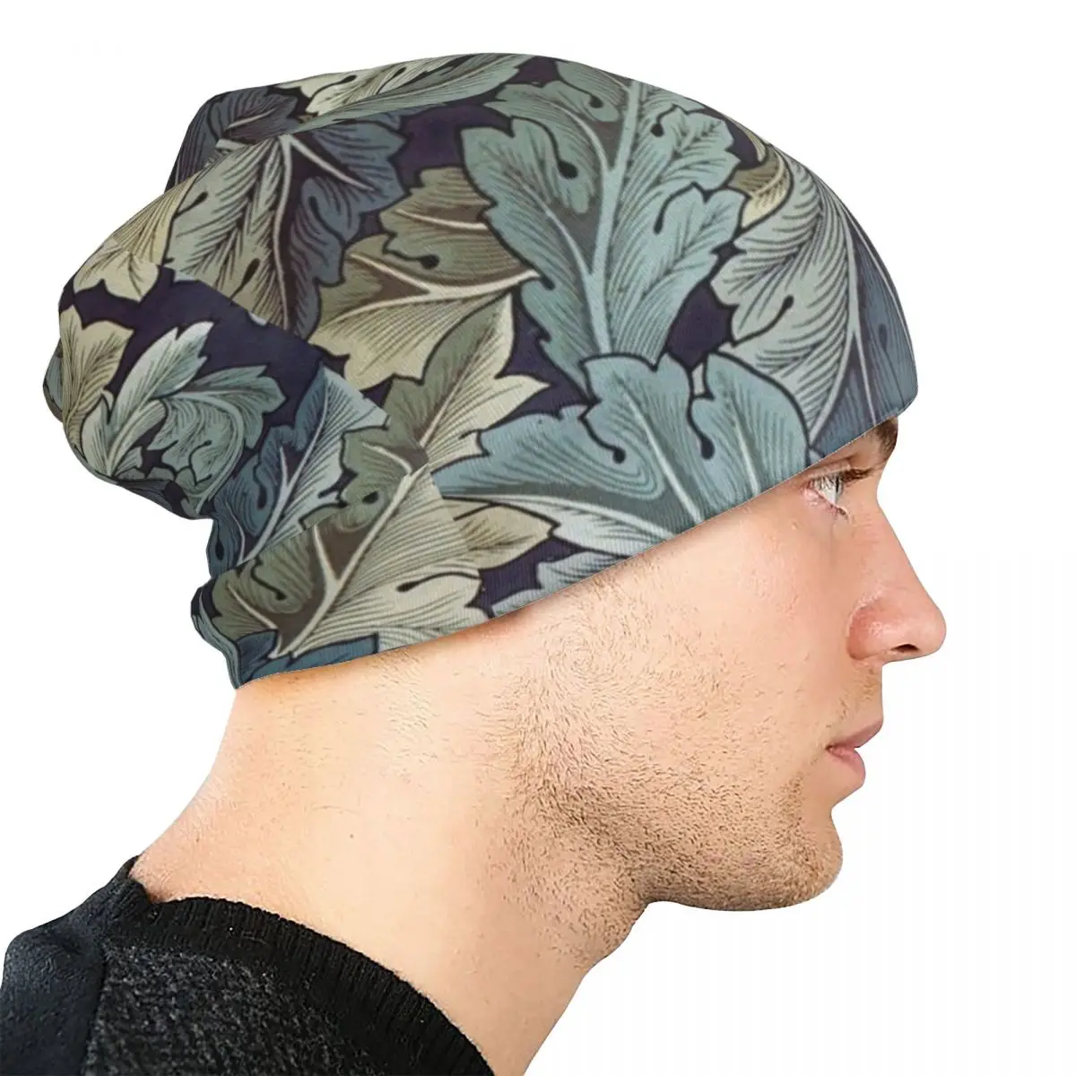 Acanthus By William Morris Pattern Skullies, gorros, gorro de calle de moda de planta verde, gorro cálido de doble uso para hombres y mujeres