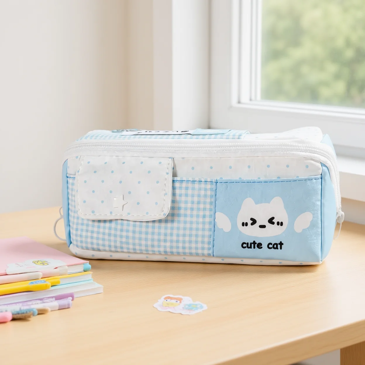 Multi Compartment Pencil Bag Korean Inspired Pencil Case Polka Dot Pencil Case Kawaii For Daily Class General Use Study Sessions