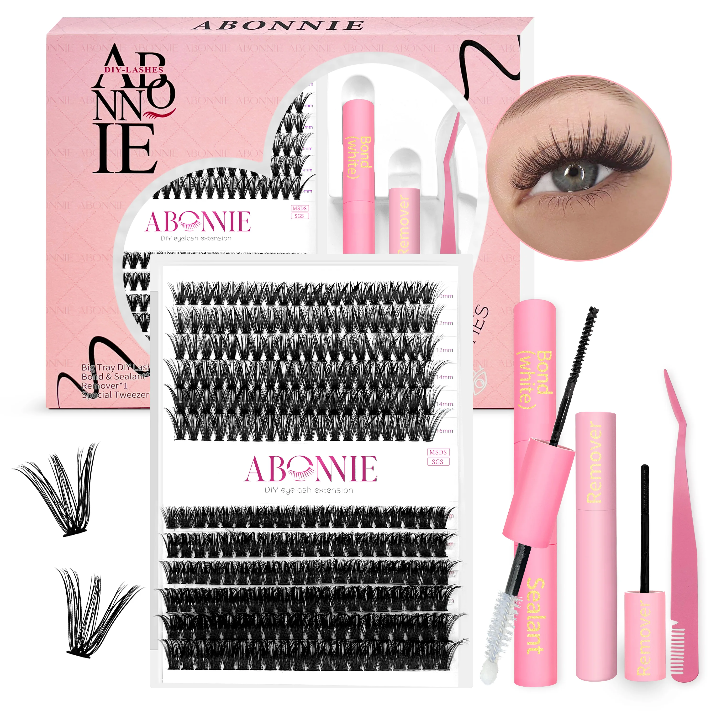 Abonnie-DIY Lash Extensões Kit, Cílios Cluster Individuais, Wispy Cílios Falsos Conjunto Cluster