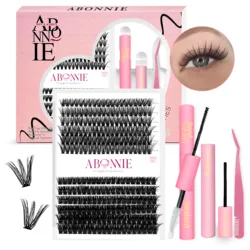 Abonnie Kit de extensiones de pestañas, conjunto de grupos de pestañas individuales, conjunto de pestañas postizas Wispy