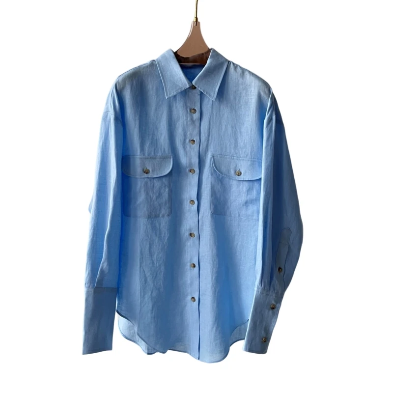 

100% Linen 24 New Spring/Summer Linen shirt Top Quality Holiday Style Shirt Blue Grey color