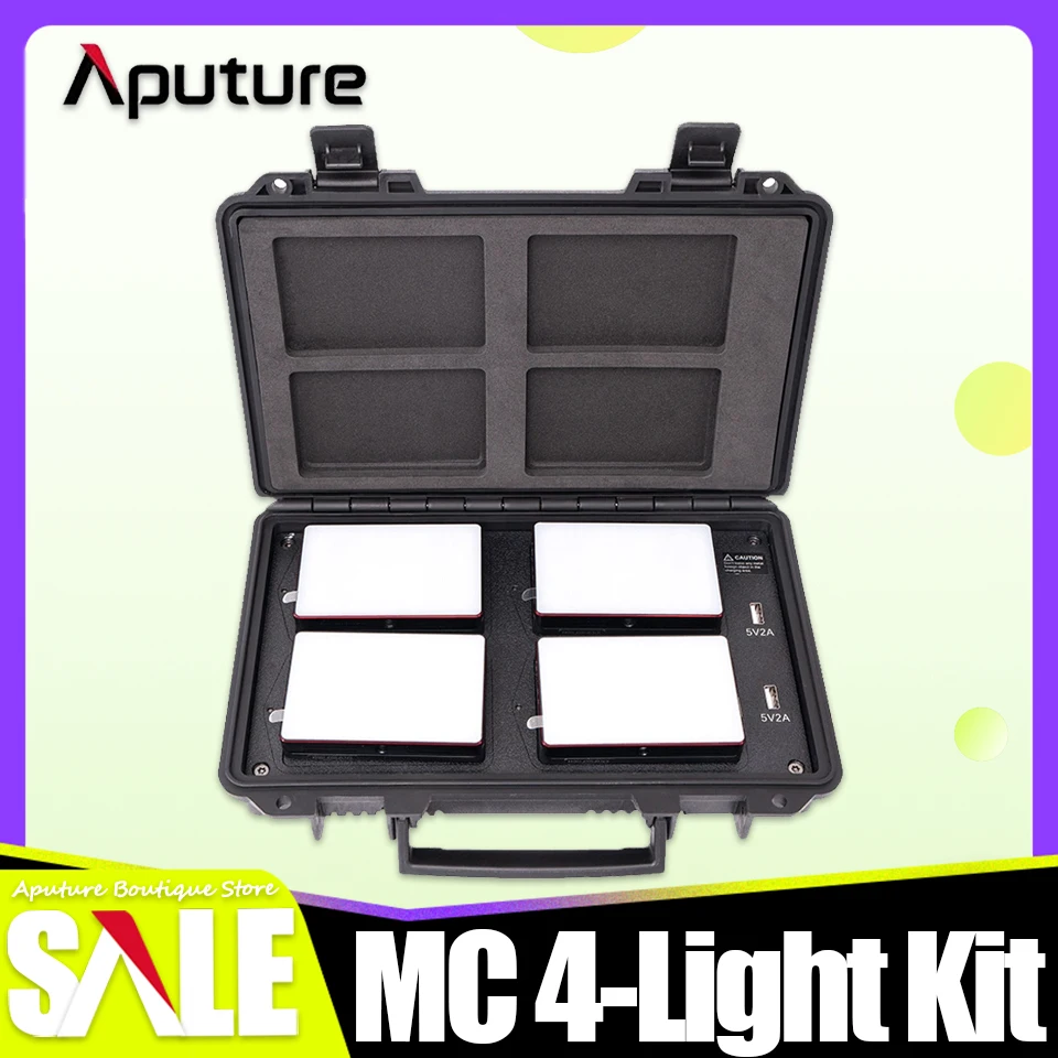 Aputure MC 4-Light Travel Kit 3200K-6500K RGBWW Full HSI Color Pocket Video Light for Studio Photography CRI 96+ TLCI 97+