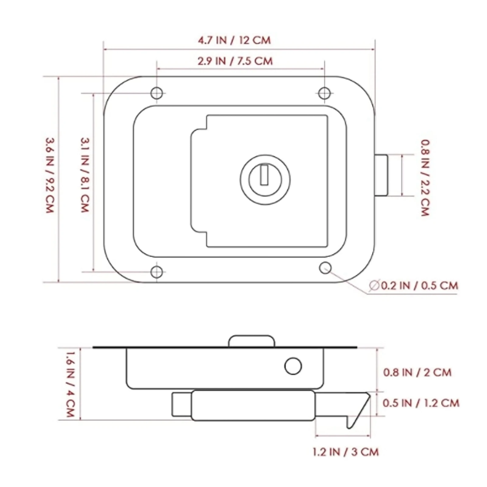 304 Stainless Steel RV Paddle Door  Toolbox Lock Flush Mount with 2 Keys For RV Motorhome Trailer Fire Trucks Accessories