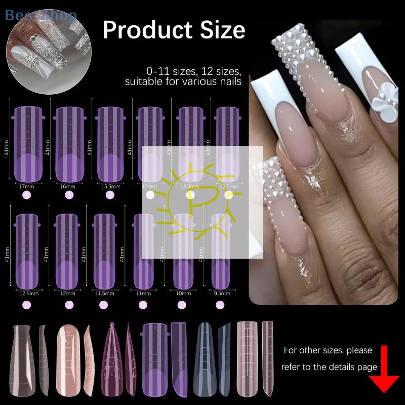 140pcs/box Nail Forms Set Colorful Full Nail Forms Top Molds Tips For Nails Gel Extension Forms Fake Building Mold Tools