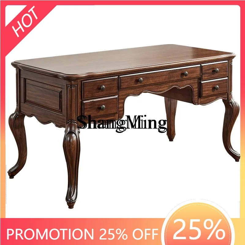 

FG solid wood computer office simple drawer writing desk black walnut study furniture