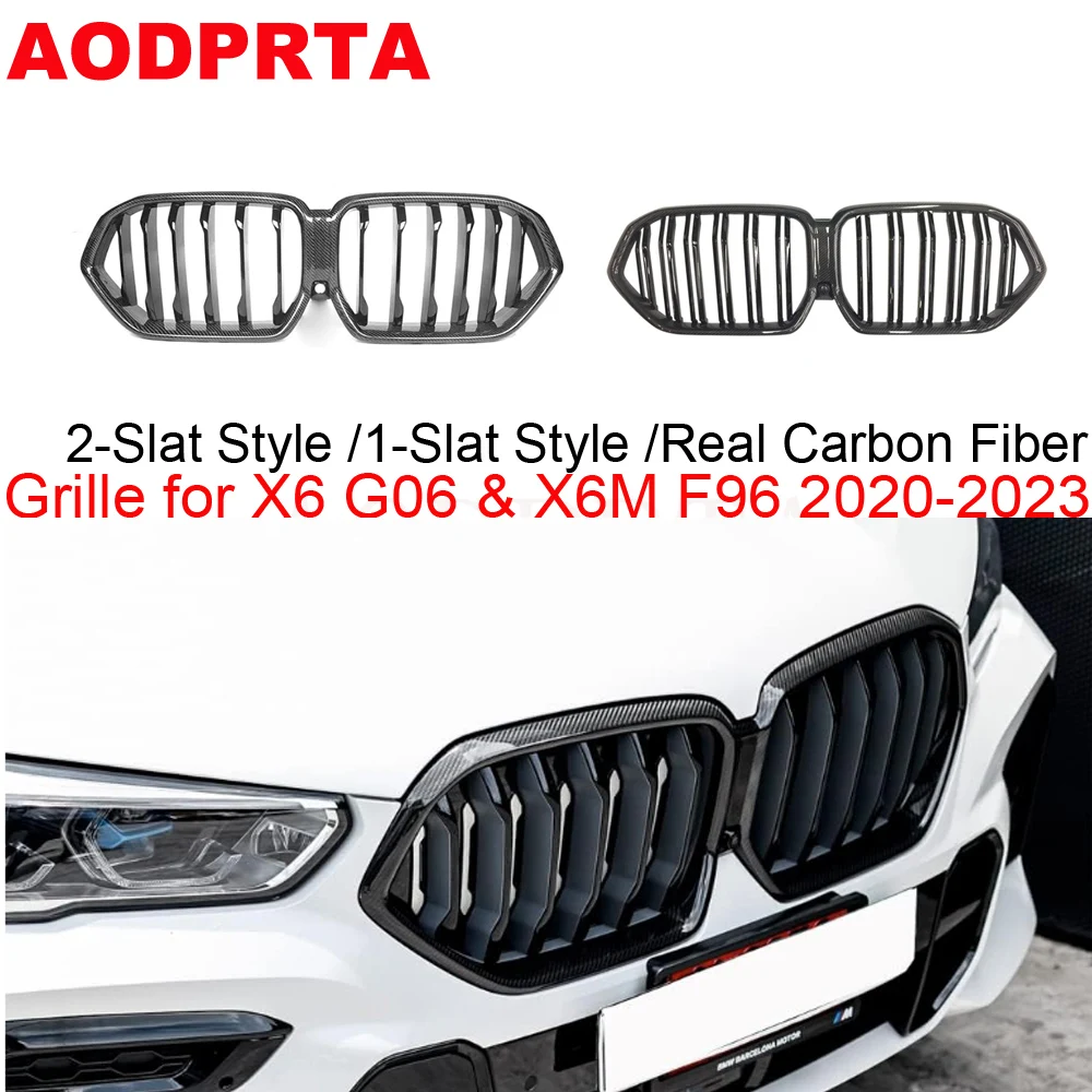 

Real Carbon Fiber Front Bumper Grille Mesh Hood for BMW X6 G06 X6M F96 2020-2023 2-Slat Front Kidney Grill