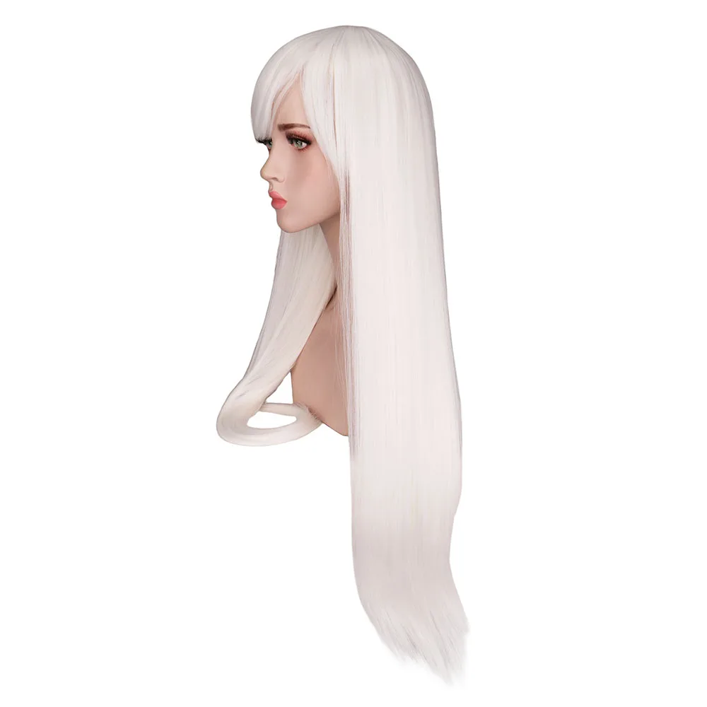 QQXCAIW Косплей 80 см длинные белые парики из синтетических волос Хэллоуин аниме костюм длинный прямой термостойкий парик белого цвета