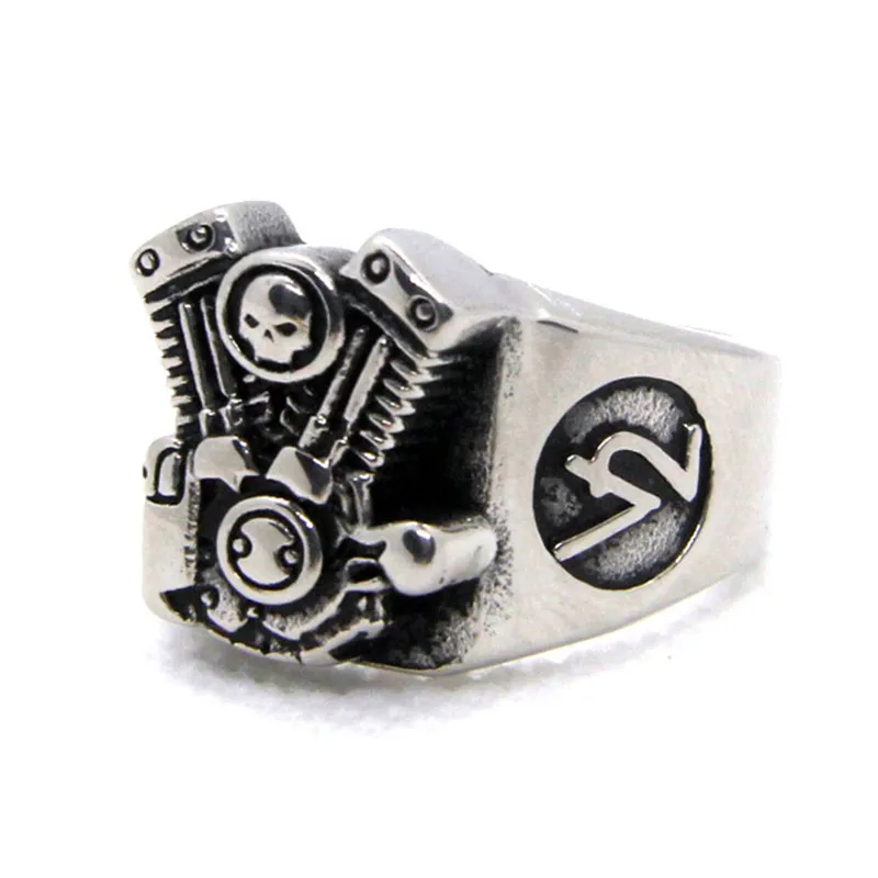 Stainless Steel Motorcycle Biker Ring Willie G Skeleton Motor Engine Ring For Man Woman