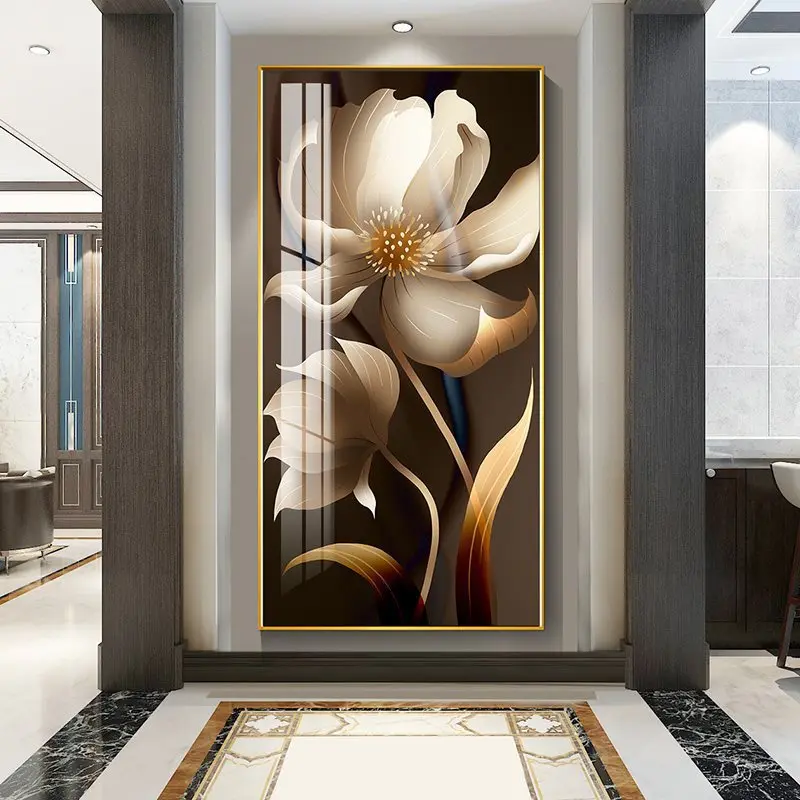 Entrance Decoration Painting High End Flower With Led Lights Modern Minimalist Corridor Corridor Crystal Porcelain Mural Lamps