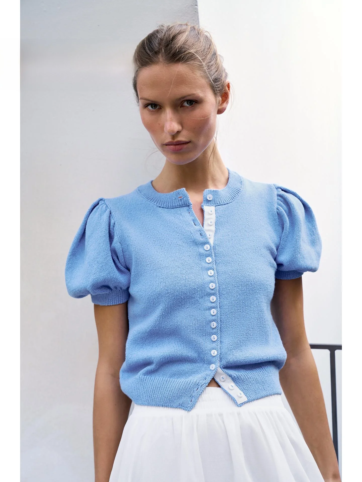 

Summer 2026 New Pure Desire Gentle Bubble Short Sleeve Knitted Top Outerwear Slimming Versatile 2005 Casual round Neck Open C...
