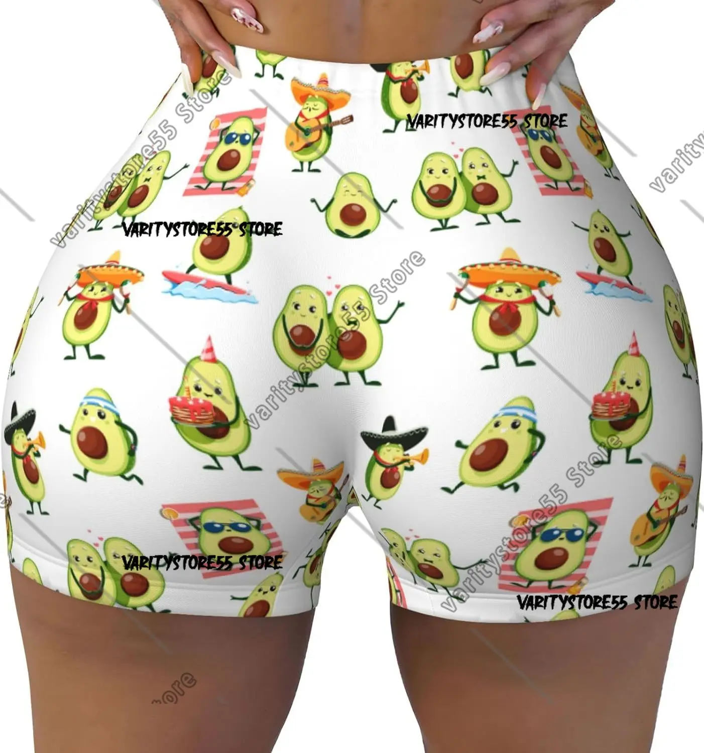 Kawaii Mexican Avocado Print Workout Shorts for Women Seamless Soft Smooth Gym Yoga Scrunch Active Shorts