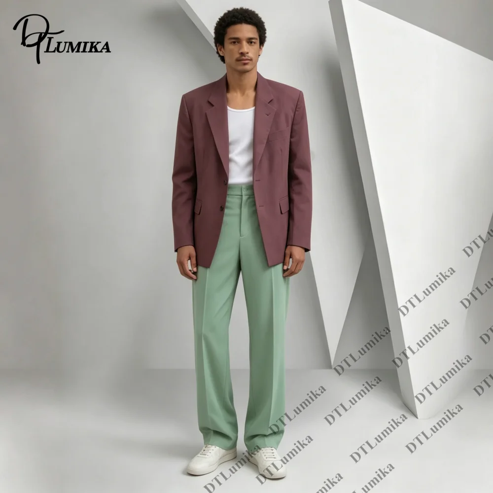 Tailored Color‑block Men Casual Formal Suit 2‑Piece Jacket Pants Fashion‑forward Tuxedo Street Style Events Evening Meetups Suit