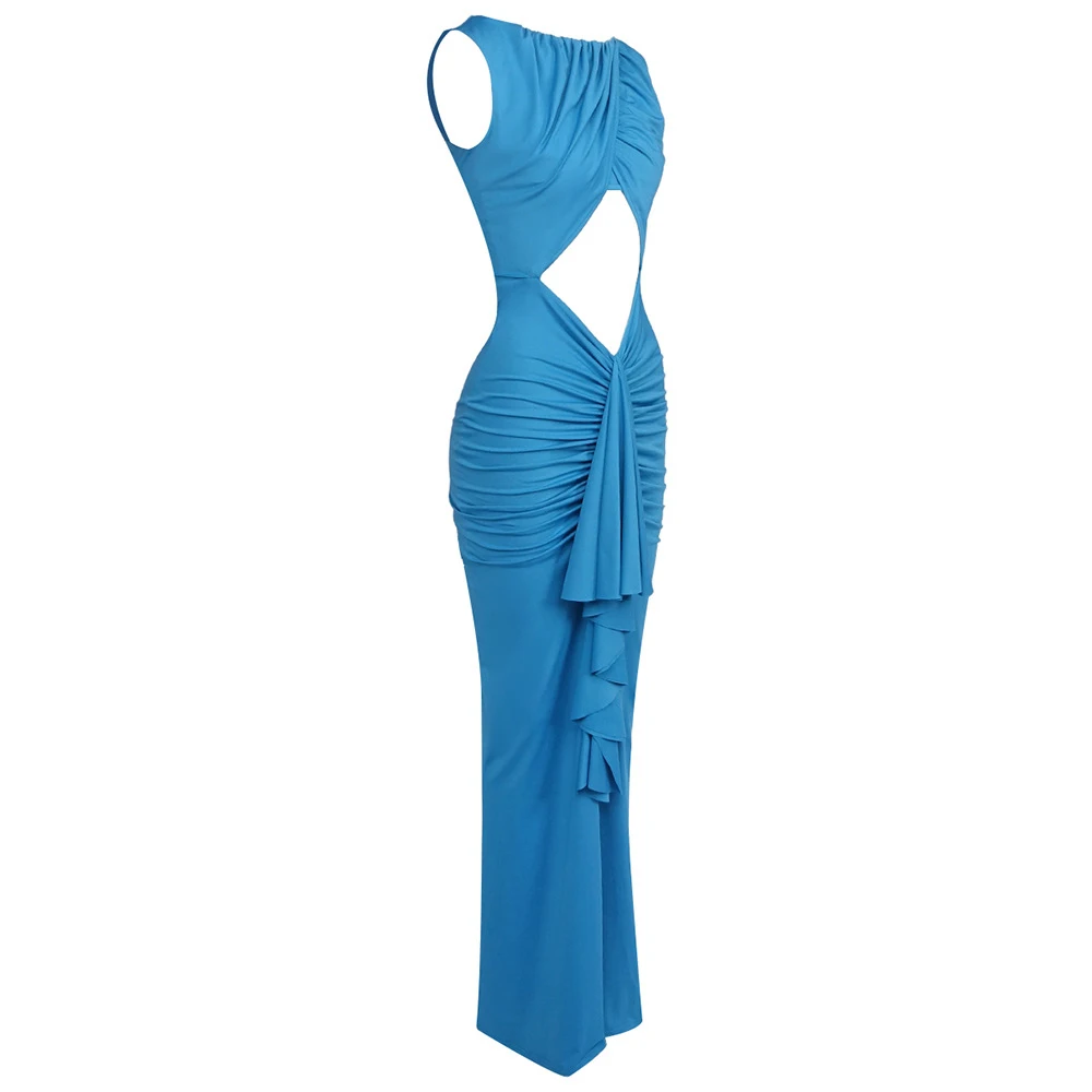 Abito lungo da cocktail di lusso senza maniche scollato smock a strati elegante cocktail da sera abiti maxi slim fit abiti da ballo