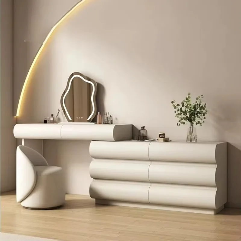 Italian Luxury Cream White Dressing Table Set  Modern Minimalist Vanity Desk for Bedroom High-End Furniture Wooden Furniture