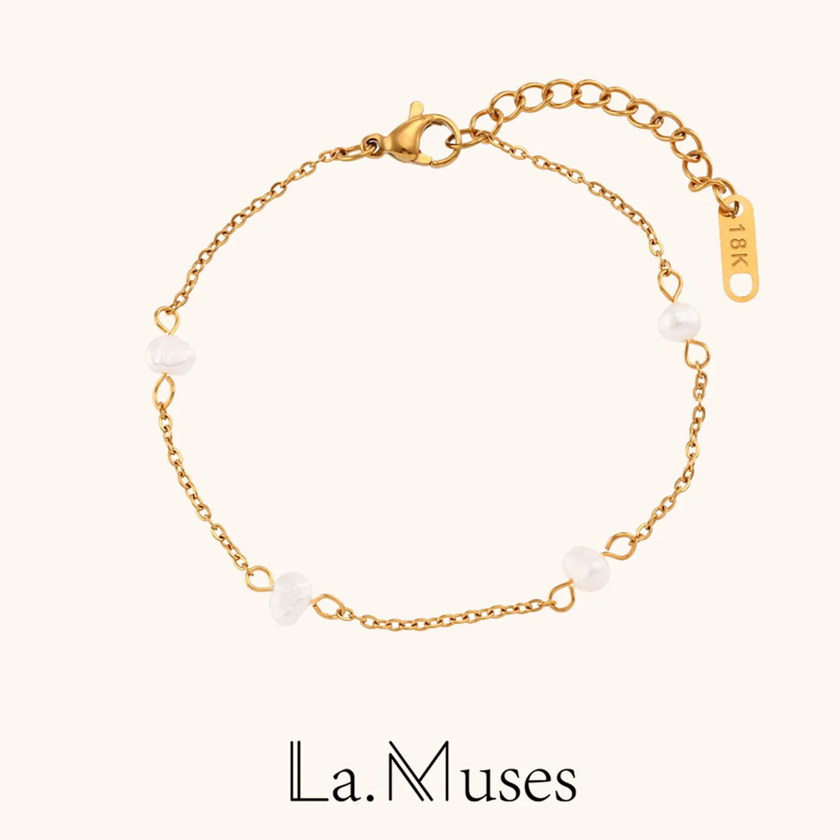 

La.Muses Simple Chain Stainless Steel Chain Freshwater Pearl Chain Necklace Bracelets For Women Gold Plated Jewelry Gift