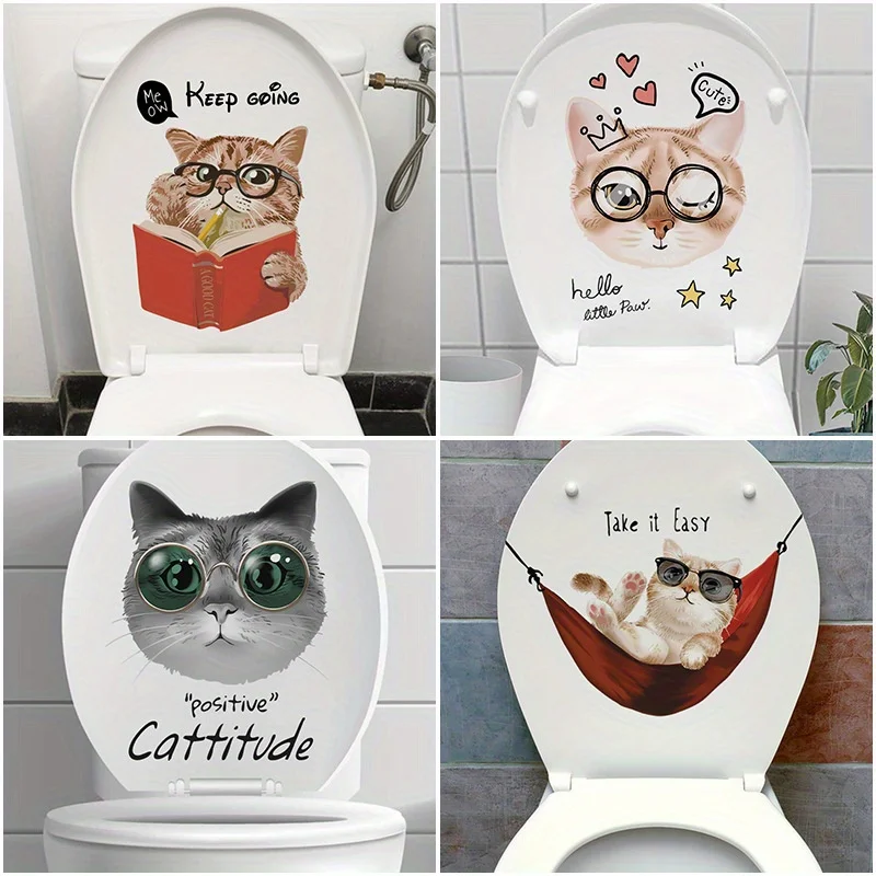2/3 Stück Toilettenaufkleber, mehrere Katzen-Wandaufkleber, Cartoon-Aufkleber, wasserdichte Aufkleber für Badezimmer-Toilettendeckel, Heimdekoration