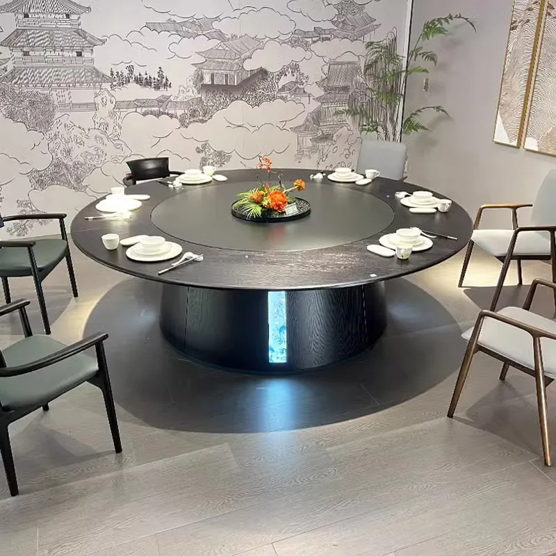 xx-Luxury Modern Electric Rotating Stone Round Dining Table Durable 10-Seater for Home & Hotel Use*