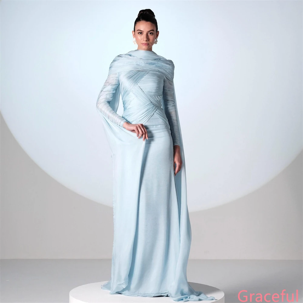 فستان سهرة كلاسيكي من الجيرسيه الأزرق مخصص برقبة دائرية وأكمام طويلة فستان العودة للوطن مناسبة خاصة فساتين عصرية عالية الجودة #5