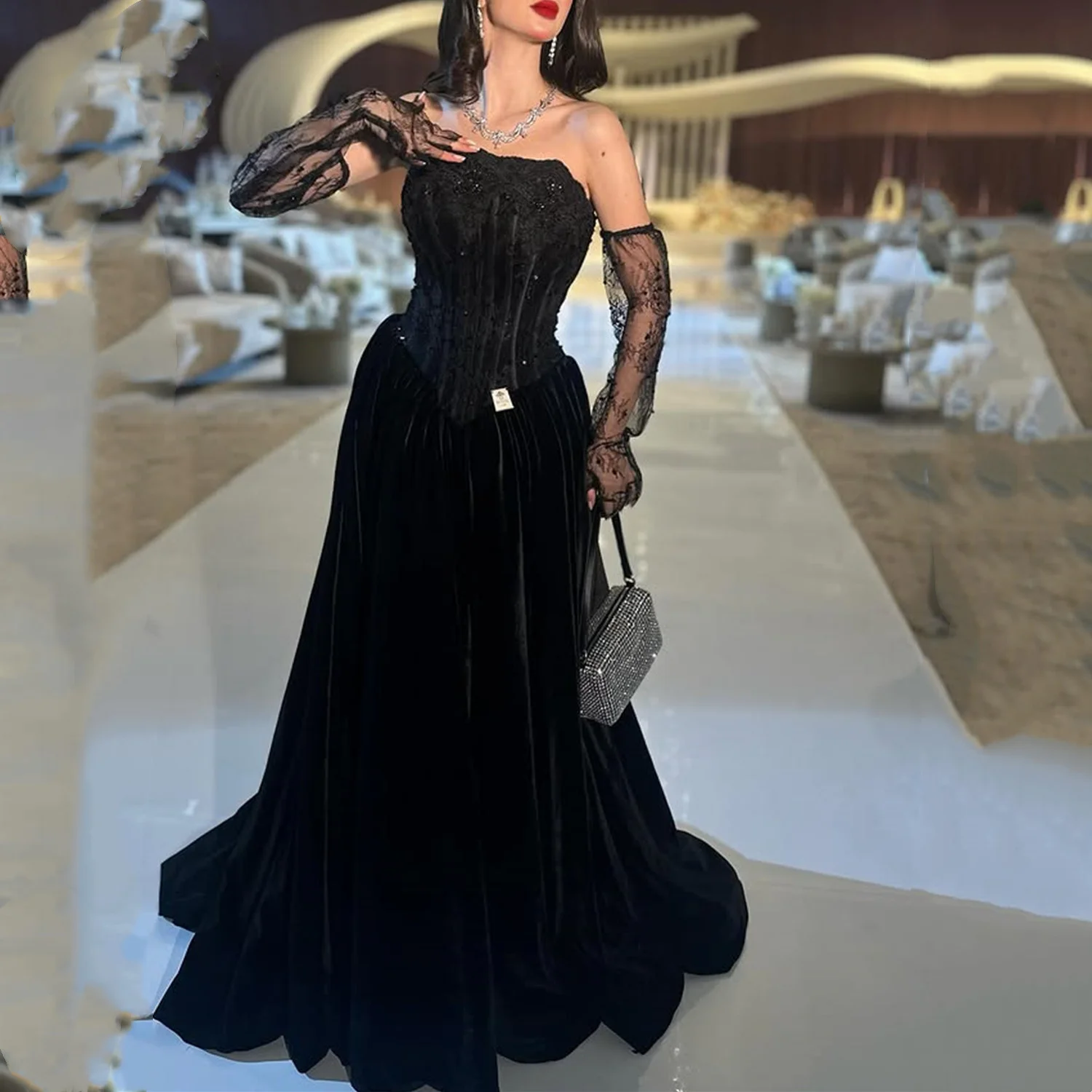

Aileen Customized Luxurious Women's Evening Dresses for Special Occasions Lace فساتين سهرة Платье Вечернее Robes De Soirée Black