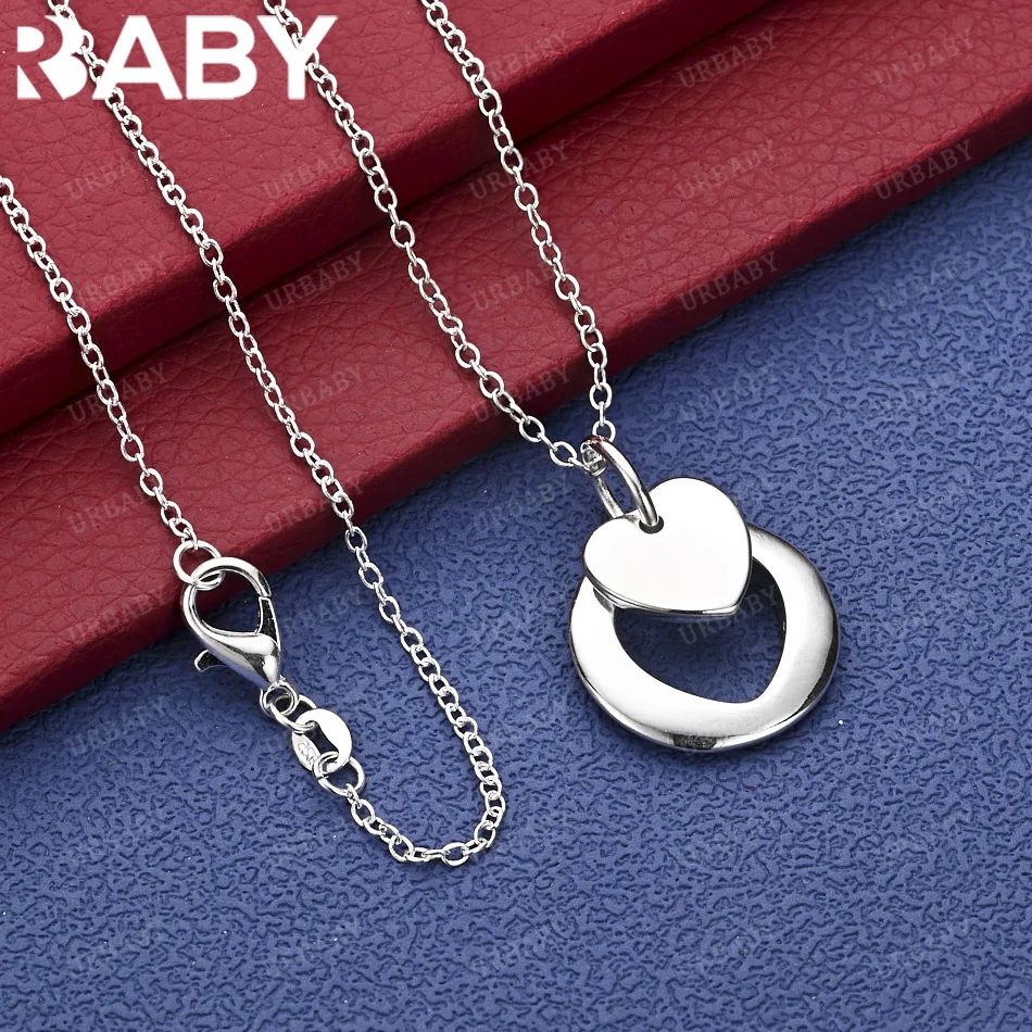 

URBABY 40-75cm 925 Sterling Silver Heart Pendant Necklace Charm Trend Birthday Gifts Fashion Party
