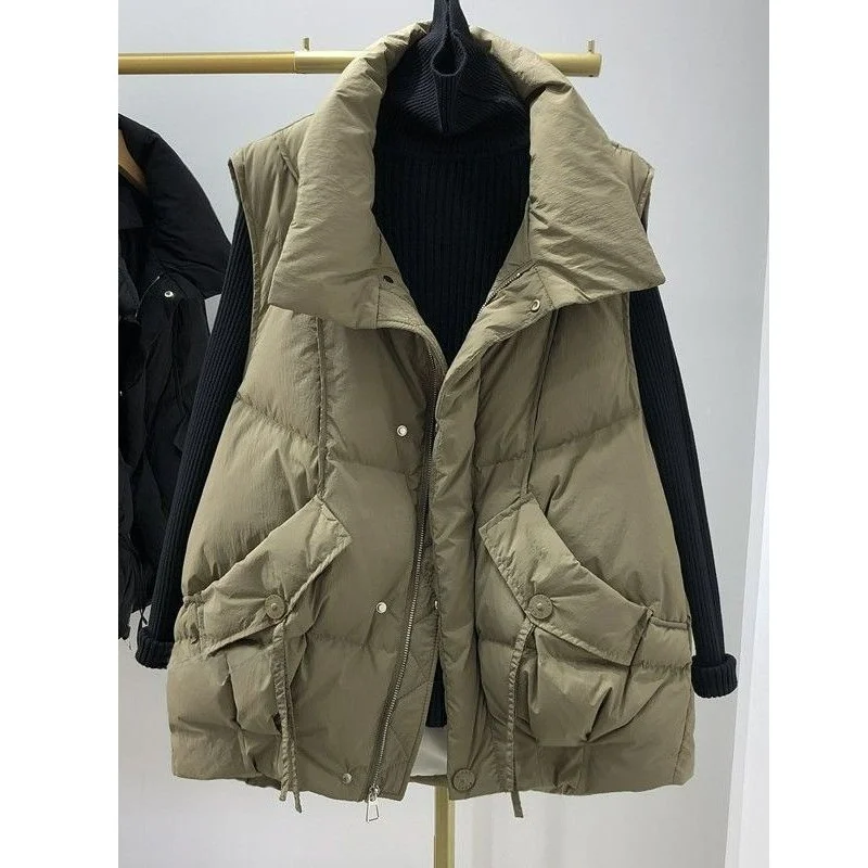 

plus Size 300 Pou Women's down Jaet Vest Loose Fit Stand Collar Winter Outerwear Versatile for All Body pes