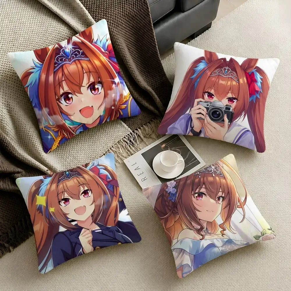 Gaming Uma Musume Daiwa Scarlet Chibi Cushion Cover Throw Pillow Soft Short Plush Durable Colorfast Sofa Bedroom Home Decor Gift