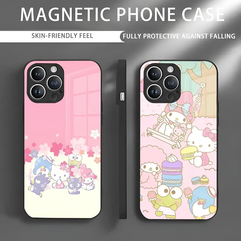 Sanrio Family Phone Case IPhone 16 15 14 13 12 11 X XR XS XSMAX 8 Plus Mini Pro Max Glass Magnetic Phone Case