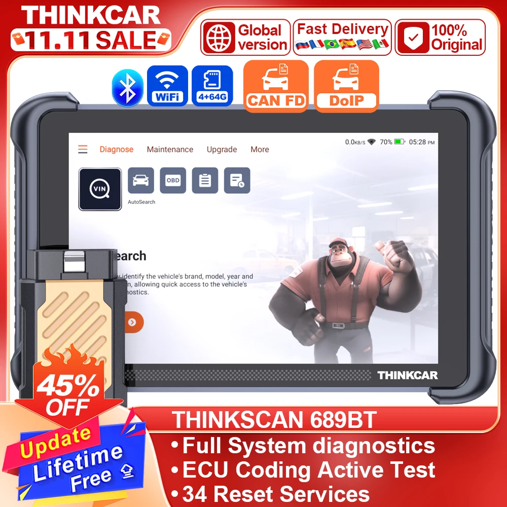 THINKCAR THINKSCAN 689BT Автомобильный сканер CANFD DOIP OBD2 диагностический инструмент 34 сброс полной системы кодирование ЭБУ двунаправленное управление сканирование