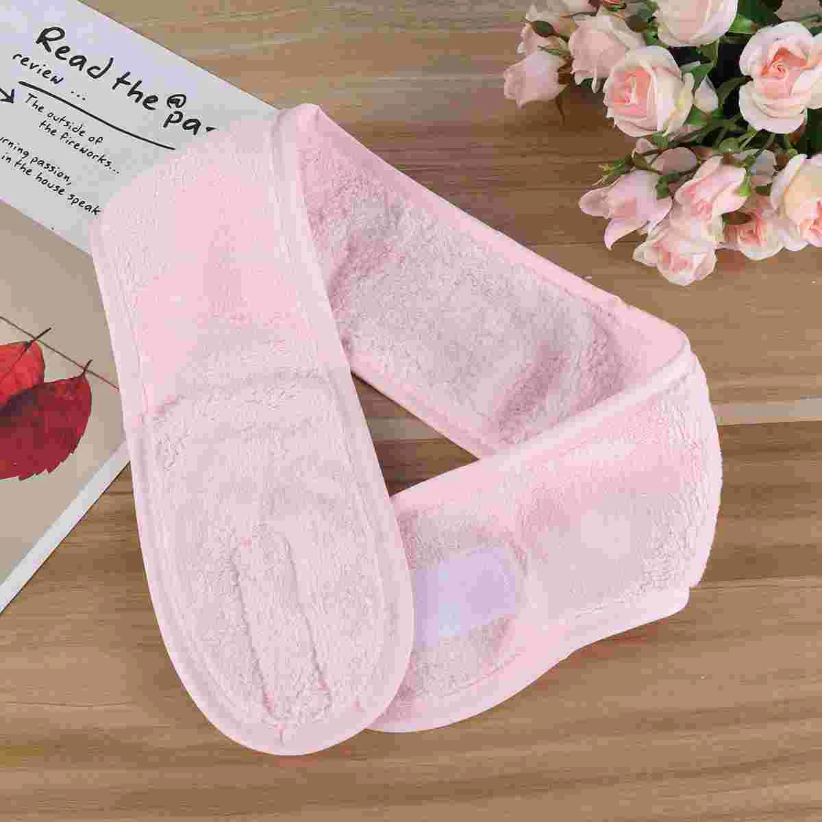 1PC Spa Facial Headband Make Up Wrap Head Cloth Headband Stretch Towel with Tape for Sports Cleansing Pink