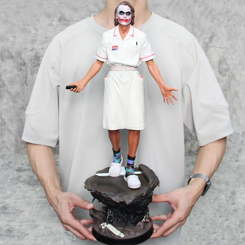 54cm Dc Heath Ledger Nurse Uniform Joker Figure Joker Standing Scene Gk Statue Toy Pvc Action FiguresCollection Model Gift