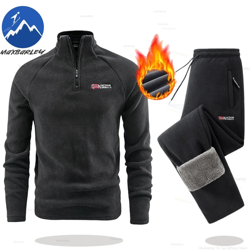 

Maxbarley Fleece Sportswear Set Men New Winter Retro Thick Warm Lamb Wool Jacket + Pants Casual Tracksuit Windproof Training Set