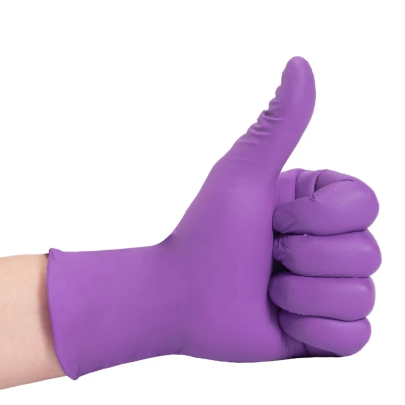 50/100 Stück lila Nitril-Handschuhe, latexfreie Einweghandschuhe für die Reinigung von Mechaniker, Arbeit, Küche, Geschirrspülen, Garten, Schönheit, Tattoo – Detail 2
