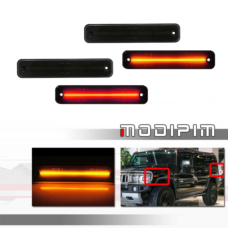 Front Amber Rear Red LED Car Side Marker Turn Signal Lights Fender Flare Lights For 2003 2004 2005 2006 2007 2008 2009 Hummer H2