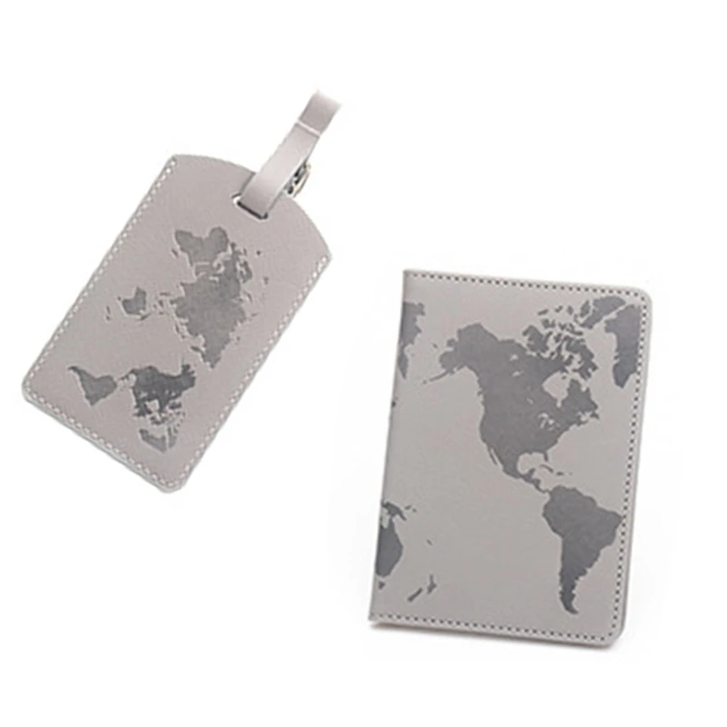 World Map PU Leather Passport Holder Cover Case and Suitcase Luggage Bag Label Set Travel Accessories Wallet