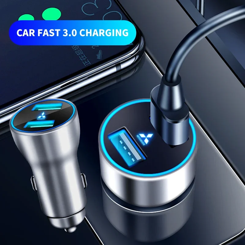 Car Fast Charger with LED Light Cigarette Lighter 4.8A Dual USB Quick Charging for Mitsubishi Lancer Asx Outlander Pajero Galant