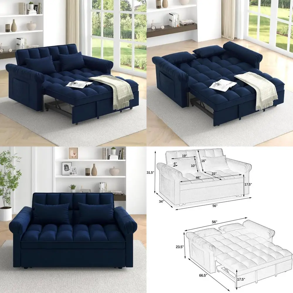 

Трансформируемый бархатный двухместный диван с шезлонгом и 2 подушками — диван-кровать 3-в-1 для удобных сидений и сна