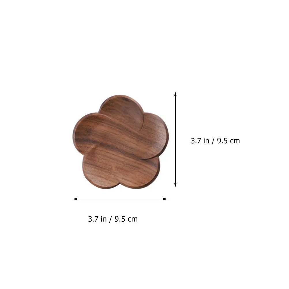 4Pcs Premium Walnut Wood Petal Shaped Coasters Heat Insulation Anti-Slip Table Protection Mats for Tea Coffee Wine Cups Living