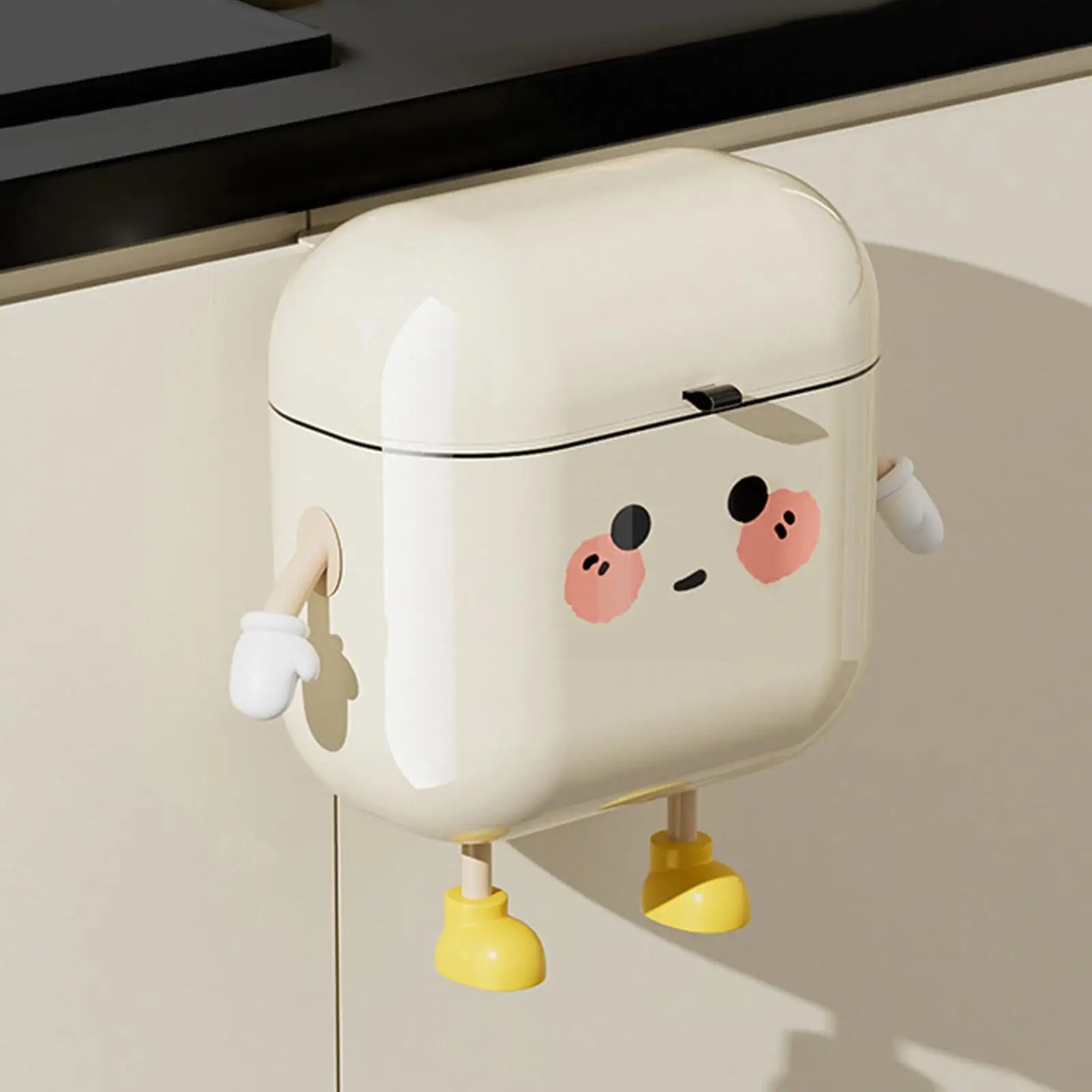 Hanging Kitchen Garbage Bin with Lid PP Material Mini Trash Container Wall Mounted Compost Bucket for Office Bathroom Bedroom