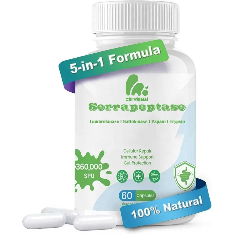 

Five in one Serrapeptase supplement 200000 SPU, supports sinus health, non GMO, gluten free 60 capsules