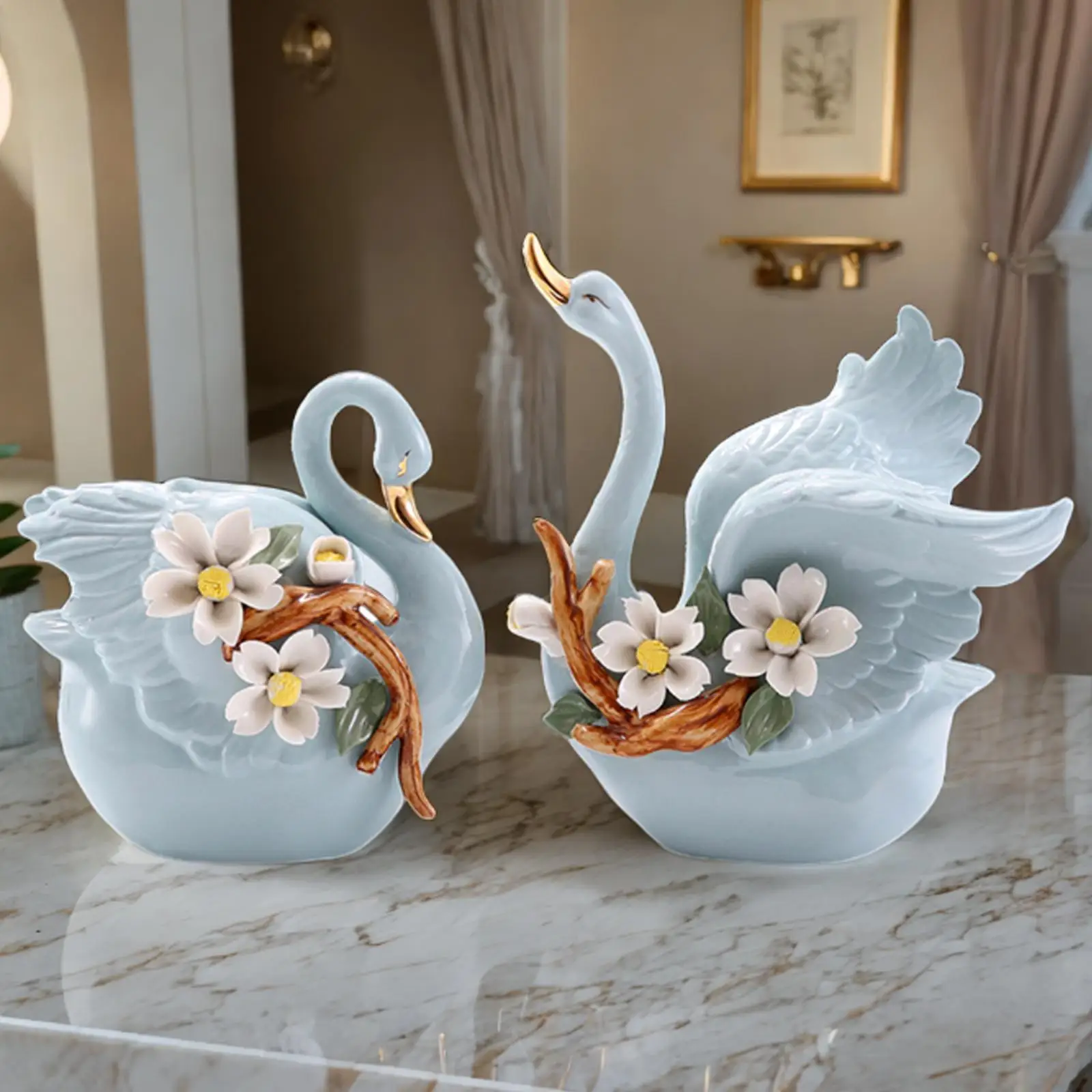 2Pcs Swan Statues Modern Home Decoration Swan Sculptures for Valentine's Day Birthdays Anniversary Housewarming Parties Weddings