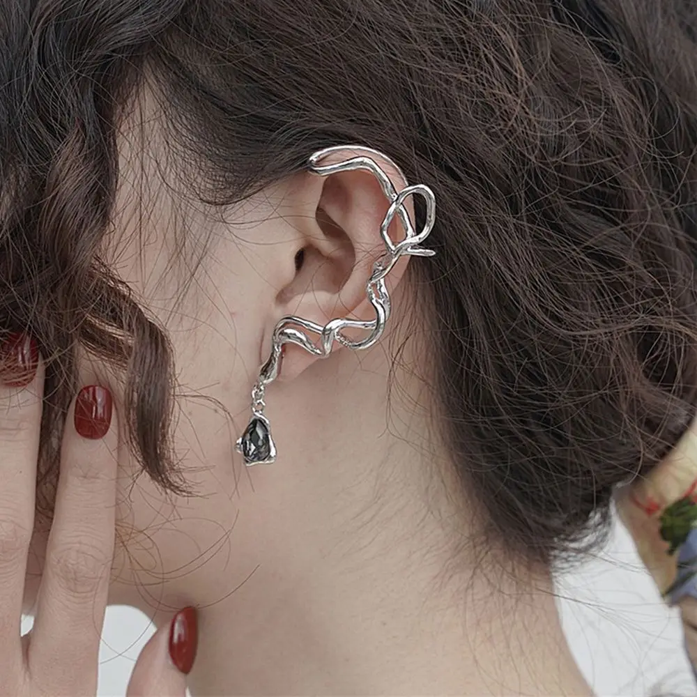 Personality Y2K Alloy Rhinestone Soild Color Korean style Jewelry Irregular Earrings Snake Ear Hook Women Clip  Earrings