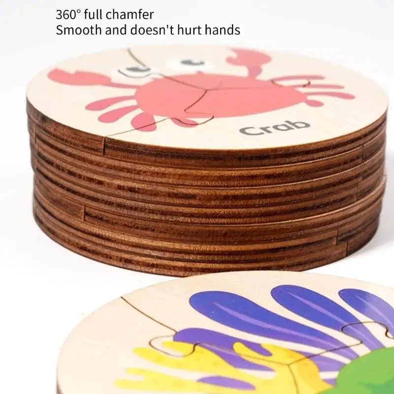 مجموعة ألغاز على شكل حيوانات بحرية خشبية آمنة للأطفال مع صندوق تخزين سهل لعبة مطابقة الشكل المعرفي مناسبة للسفر 15UB