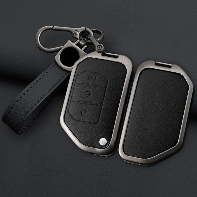 

Zinc Alloy Leather Car Flip Remote Key Case Cover For Jeep Gladiator JT Sahara JLU Wrangler JL Rubicon 2018 2019 Accessories