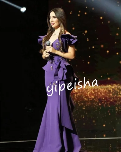 Imagen 2 del producto Personalizado estilo chino Jersey plisado lentejuelas sirena con cuello en V vestidos largos de regreso a casa de alta calidad Unisex clásico exquisito