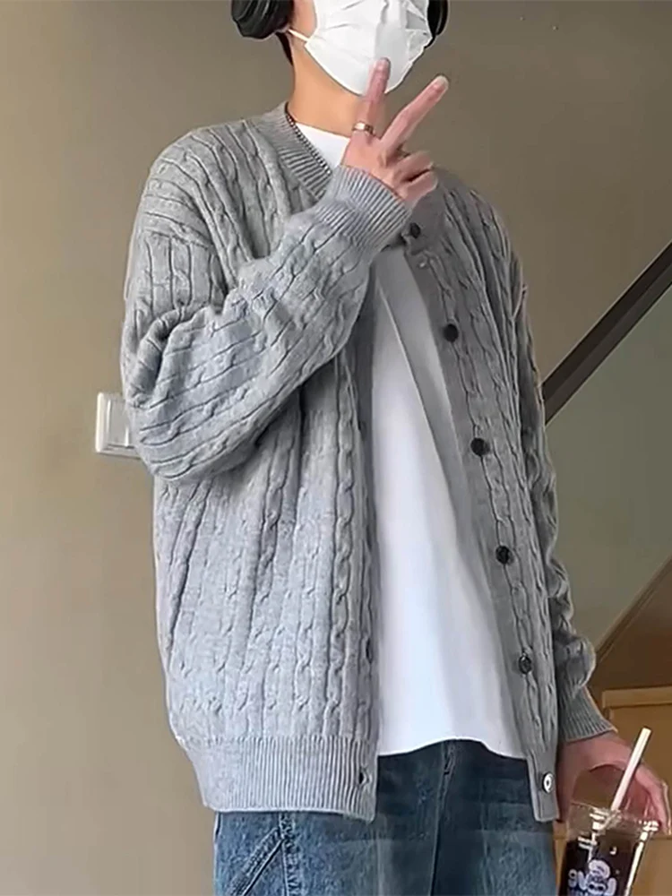 

ay Knitted Open Cardigan Casual Sle round Ne Men's Sweater Versatile Autumn Faion Elastic Long Sve Polyester Fiber