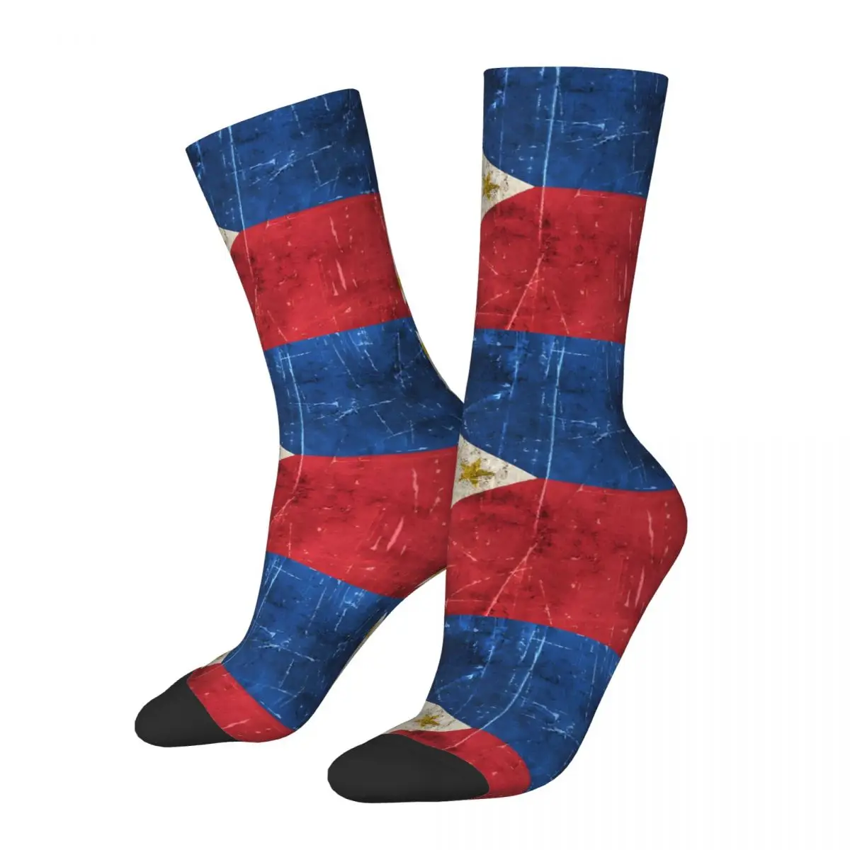 Funny Crazy Sock for Men Vintage Aged And Scratched Filipino Flag Hip Hop Quality Pattern Printed Crew Sock Casual Gift