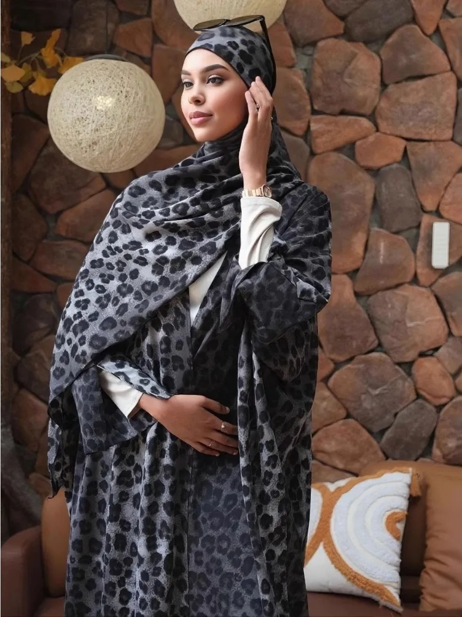 Eid Women Open Dress Muslim Abaya with Scarf Print Dubai Vestidos Party Caftan Jalabiya Ramadan Abayas Kaftan Arab Long Robe