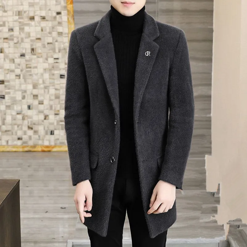High-Quality Fashionable Men's Casual Jacket Business Style Mid-Length Woolen Coat Trendy All-Match Elegant Outerwear